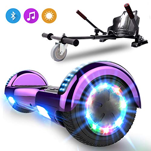 NEOMOTION Hoverboard de Overboard 6.5 Pulgadas y Hoverkart Patinete Eléctrico con Bluetooth LED Flash Scooter Eléctrico con Asiento de Ruedas Intermitentes para Overboard Juguete y Regalo para Niños