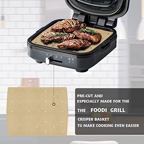 Image of WMKGG Unbleached Air Fryer Parchment Paper, 100 PCS Arc 8 inchx9.6 inch | Perforated Disposable Air Fryer Liners for Ninja Foodi Grill 5-in-1 AG301 4qt Air Fryer
