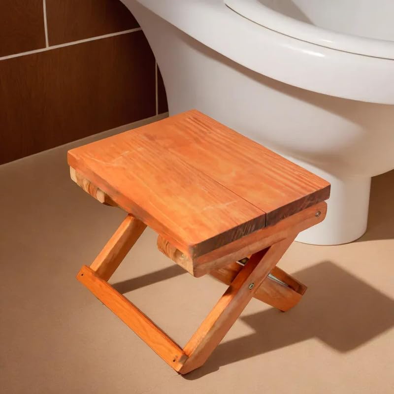 Image of Folding Foot Stool, Small Ottoman Foot Rest for Couch, Wooden Footstool, Change Shoes Bench, Modern X Ottoman Chair for Living Room, Entryway, Children Room, Bedroom, Caravaning, 23X30X23 cm, Orange