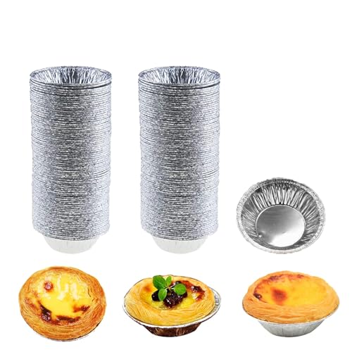 EHOTER Lot de 100 mini moules circulaires en aluminium pour tartelettes, quiches, puddings, cupcakes, œufs et tartelettes