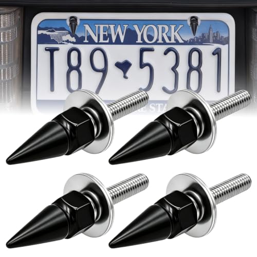 4PCS Spikes License Plate Screws,License Plate Bolts,Anti Theft License Plate Screws,Aluminum Alloy Frame Bolts for Car Truck Motorcycle,Car Accessories (Black)