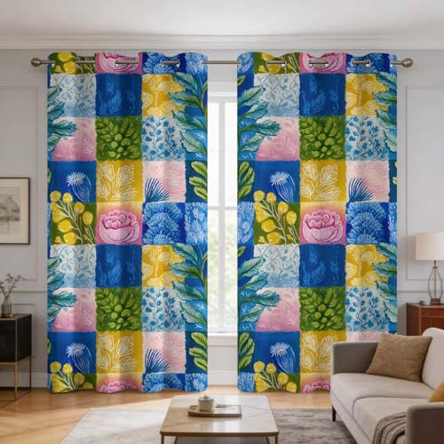 Rideaux Occultants Thermique Imprimé Patchwork Bohème Rétro 140x280cm