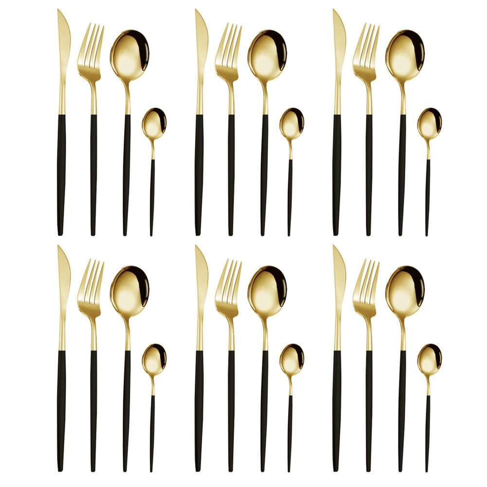 JAWSEU Ensemble de Couverts 24 Pièces, Couverts de Table pour 6 Personnes Set Couverts de Table en Acier Inoxydable avec Couteau, Fourchette, Cuillère Lavable Au Lave-Vaisselle Et Poli Miroir