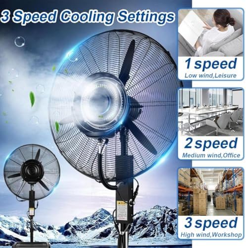 Outdoor Oscillating Misting Fan - 26in & 30in Industrial Pedestal Air Cooler with 43L Tank, Metal Floor Fan for Garage, Shop, Gazebo - Commercial Standing Mister (320W)