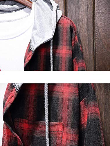 Lavnis Men's Plaid Hooded Shirts Casual Long Sleeve Lightweight Shirt Jackets4