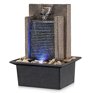 Tabletop Fountain Relaxing Tabletop Waterfall Fountain with Natural River Rocks & Color-Changing LED Lights – Indoor Zen Office/Home Decor Water Feature, 6.3″x 5.12″x 8.66″