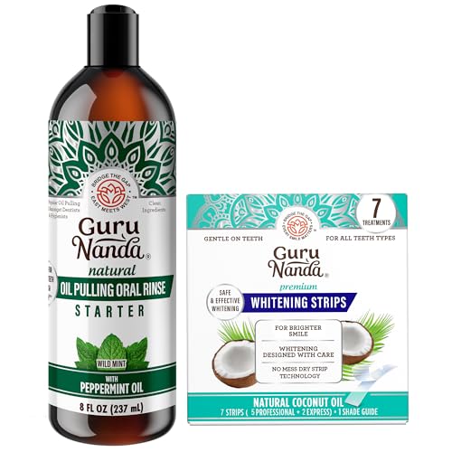 GuruNanda Glow Up Oral Care Bundle – Natural Oil Pulling with Coconut & Peppermint & 7-Day Teeth Whitening Strips for Brighter Smiles & Fresher Breath