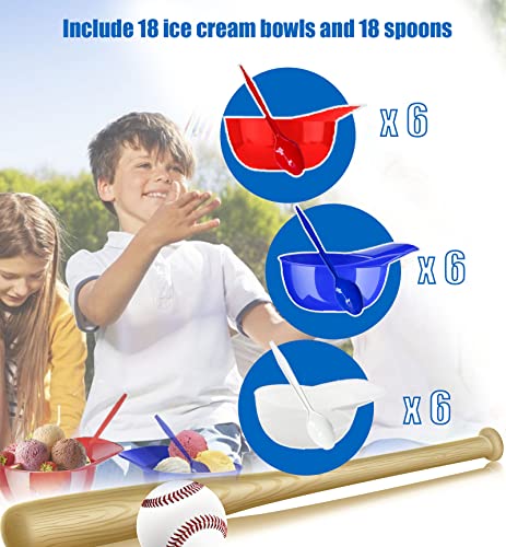 18Pcs Baseball Helmet Ice Cream Bowls Cute Small Baseball Cap Bowls With Taster Spoons Set Dessert Chips Snacks Helmets Bowl Mini Sundae Bowls For Independence Day Birthday Party Favors Supplies(8Oz) #TOP2