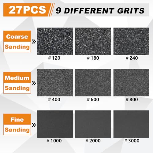 Image of 27 PCS 3x4 Inch Sanding Sponge, 600 Grit Sandpaper Pads Sanding Blocks Set