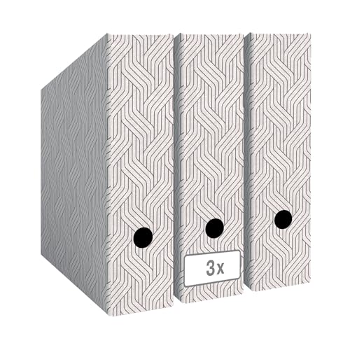 Leitz VON 3er Set Stehsammler A4 700 Blatt 100% Recyclingkarton Geometrisches Design Für Schule Studium und Haushalt Weiß 3 Stück 61570001