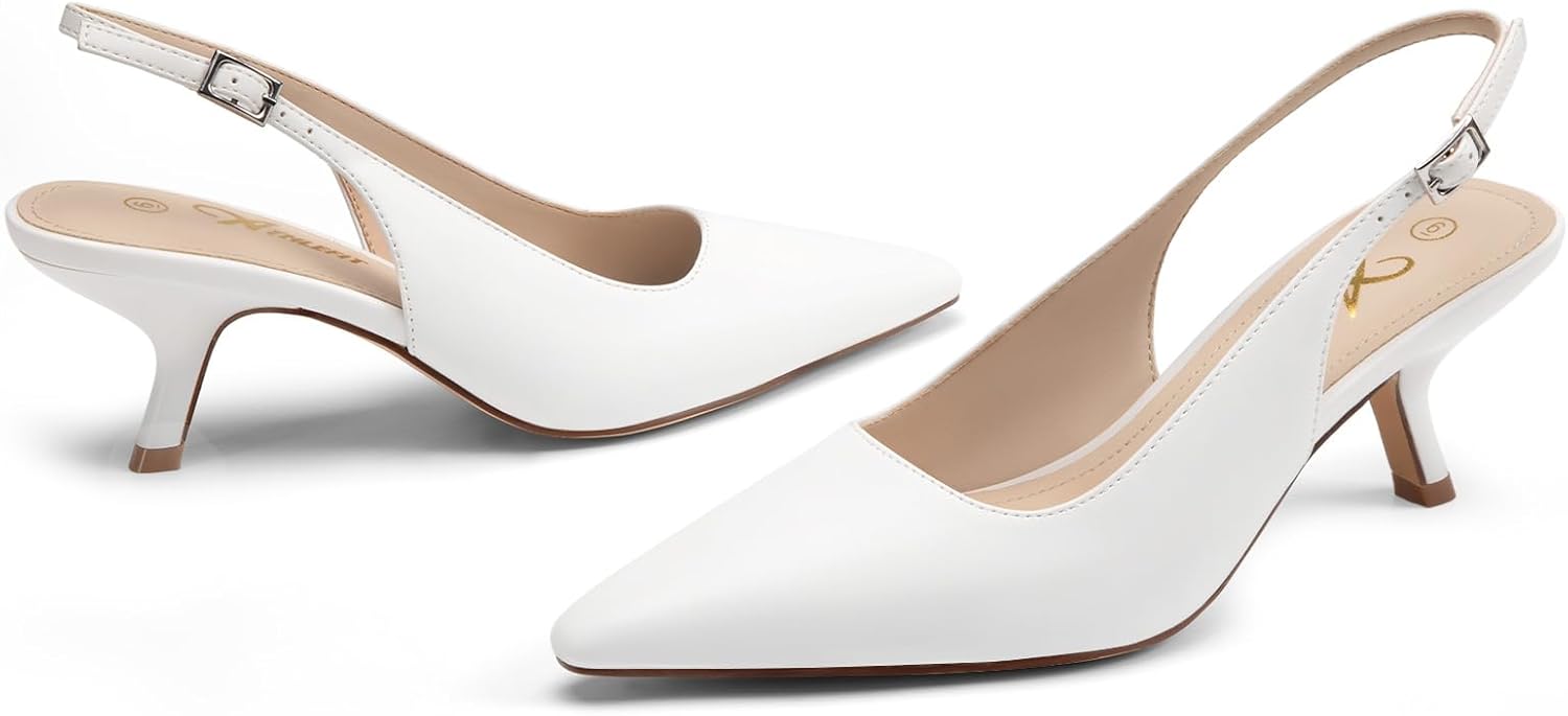 Athlefit Women's Low Kitten Heels Closed Pointed Toe Slingback Dress Pumps Shoes for Wedding Work Office - Image 5