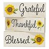 JennyGems Sunflower Decor Grateful Thankful Blessed 3 Piece Wooden Block Set Farmhouse Sunflower Tiered Tray Decor Sunflower Gifts