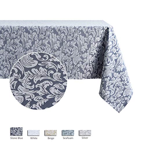 Maxmill Jacquard Table Cloth Damask Pattern Spillproof Wrinkle Resistant Heavy Weight Soft Tablecloth For Kitchen Dinning Tabletop Outdoor Picnic Rectangle 52 X 70 Inch Stone Blue #TOP3