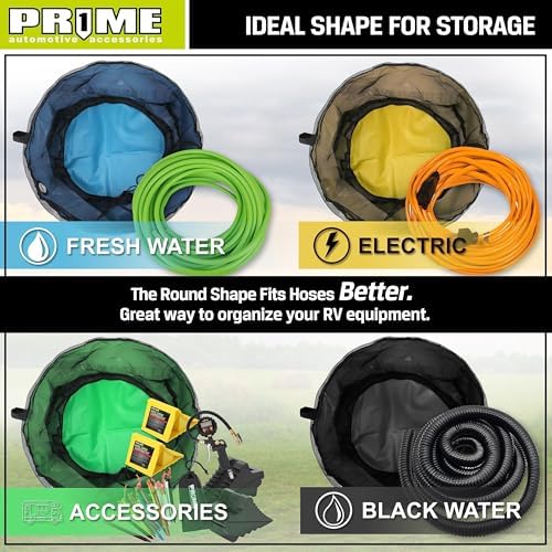 PR1ME 4 Pack Waterproof RV Hose Bag Storage, Utility Bag for Sewer Hose, Camper and RV Accessories, 4 Colors for Sewer and Fresh Water Hoses, Electrical Cords, Camper Tools Accessories - 2