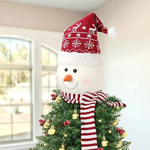 XAMSHOR Christmas Tree Topper Snowman with Hat and Scarf Top Hat Tree Topper for Christmas Tree Decorations Xmas Party Ornaments Cover