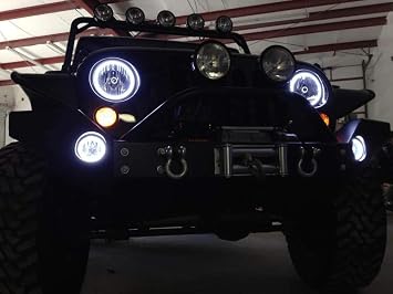 iJDMTOY Xenon White LED Daytime Running/Fog Lamps Compatible with Jeep Wrangler JK Grand Cherokee Dodge Charger Magnum, (6) XP-G LED Lights as Halo DRL & (1) 10W XB-D LED Light as Fog Light