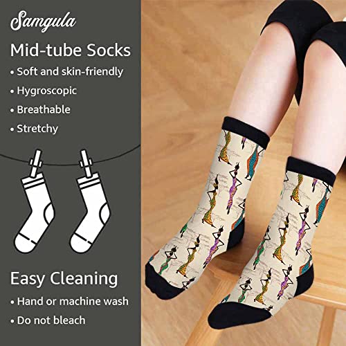 Image of Red Striped Crew Socks for Woman Size 6-8 Christmas Tree Moose Snowflake Dots Lines Girls Socks
