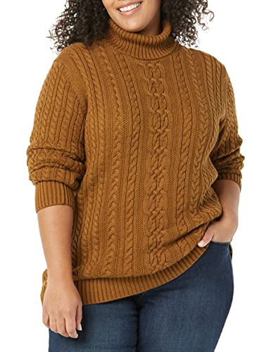 Amazon Essentials Women's Fisherman Cable Turtleneck Sweater (Available In Plus Size), Dark Chestnut Brown Heather, Medium #TOP2