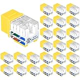 VCE UL Listed Cat6 RJ45 Keystone Jack Insert 25-Pack, 90 Degree Punch Down Keystone Jack Adapter Slim Profile Yellow
