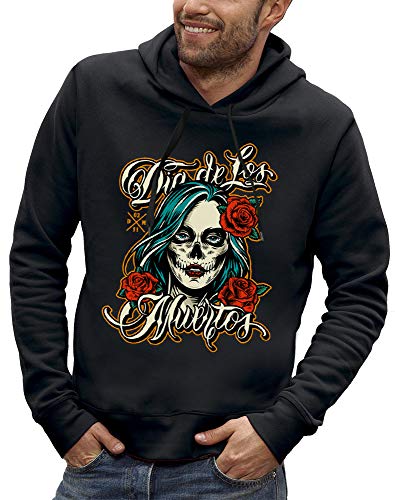 Sweat à Capuche DIA DE Los Muertos avec Masque Mexicain Noir pour Homme