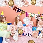 Rose Gold Confetti Latex Balloons, 60 Pack White Balloons 12 Inch with Gold Ribbon for Birthday Party, Wedding, Bridal Shower Decorations - Image 5