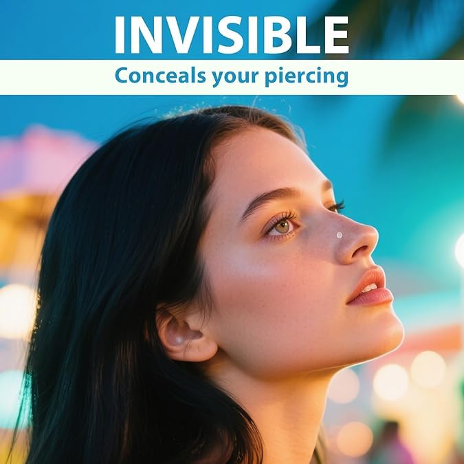10PCS Clear Nose Studs - Acrylic L-Shaped Nose Bar Ring - Invisible Piercing Jewelry - Flat Top Bone Studs Retainer - Flexible Nose Retainers for School (Clear) — view 4