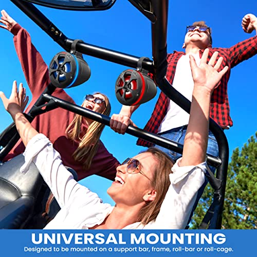 Pyle Waterproof Off-Road Speakers - 4’’ 800W Marine Grade Wakeboard Tower Sport Speaker, Full Range Outdoor Stereo Speaker For Atv/Utv, Jeep, Boat W/Rgb Lights & Remote Control 2 Pair - Plutv47R #TOP4