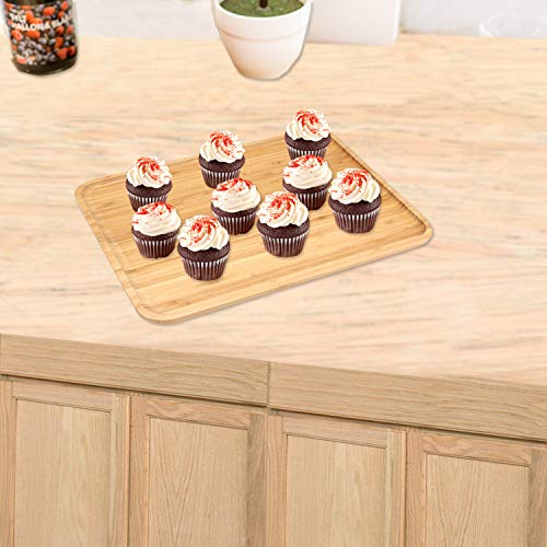 Image of HOKIPO Wooden Bamboo Serving Tray, Small, Rectangular