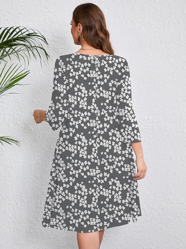 Image of AusLook Women's Plus Midi Dresses Crew Neck A Line 3 /4 Sleeves Casual Elegant Loose Wedding Vacation Dress with Pockets