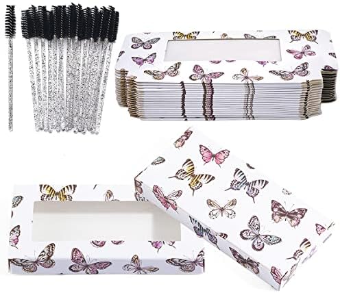 20 Pieces Empty Lash Boxes Packaging Wholesale, Eyelashes Packaging Box Glitter Paper False Eyelash Boxes Soft Paper Lash Case Storage with 20pcs Disposable Mascara Wands (Butterfly)
