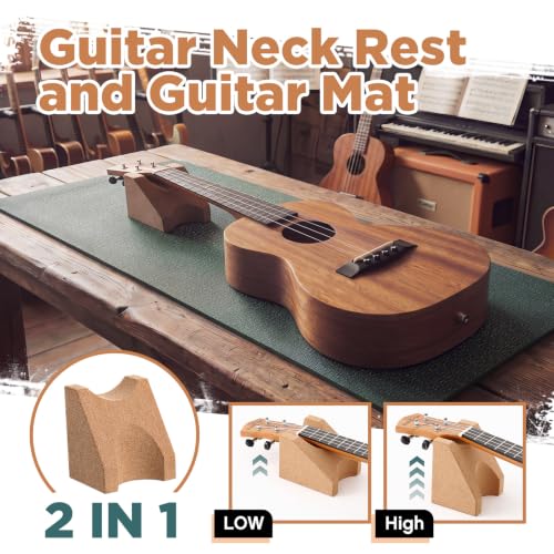Image of Klyyo 41 In Guitar Mat with Neck Rest, 8mm Extra Thick TPE Non Slip,Green | Dual Height Cradle for Bass Guitar, Repair Bench Pad for String Change Cleaning, Fits Acoustic Electric Ukulele