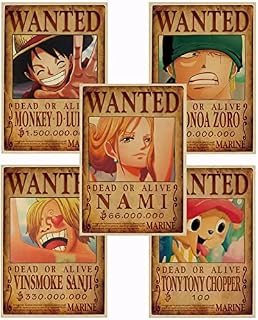 ZPPLD One Piece Anime Collage Kit for Wall Aesthetic,One Piece Poster,Anime Posters for Bedroom,5pcs 51X35.5cm Wanted Poster,Kraft Paper Poster for Walls Decor Home Decor