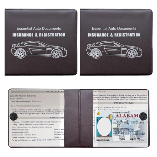 2PCS Car Registration Insurance Holder, Vehicle Glove Box Car Organizer with Magic Tape Closure, Driver License Keeper for Cars, Car Accessories (Big Car, Brown