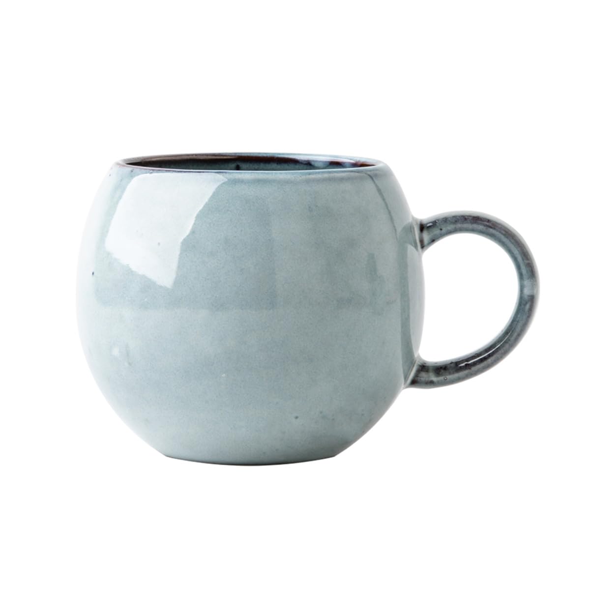 Large Ceramic Coffee Mug, 16 oz Big Round Coffee Cup with Handle, Vintage Tea Cup for Office and Home, Dishwasher and Microwave Safe, Blue