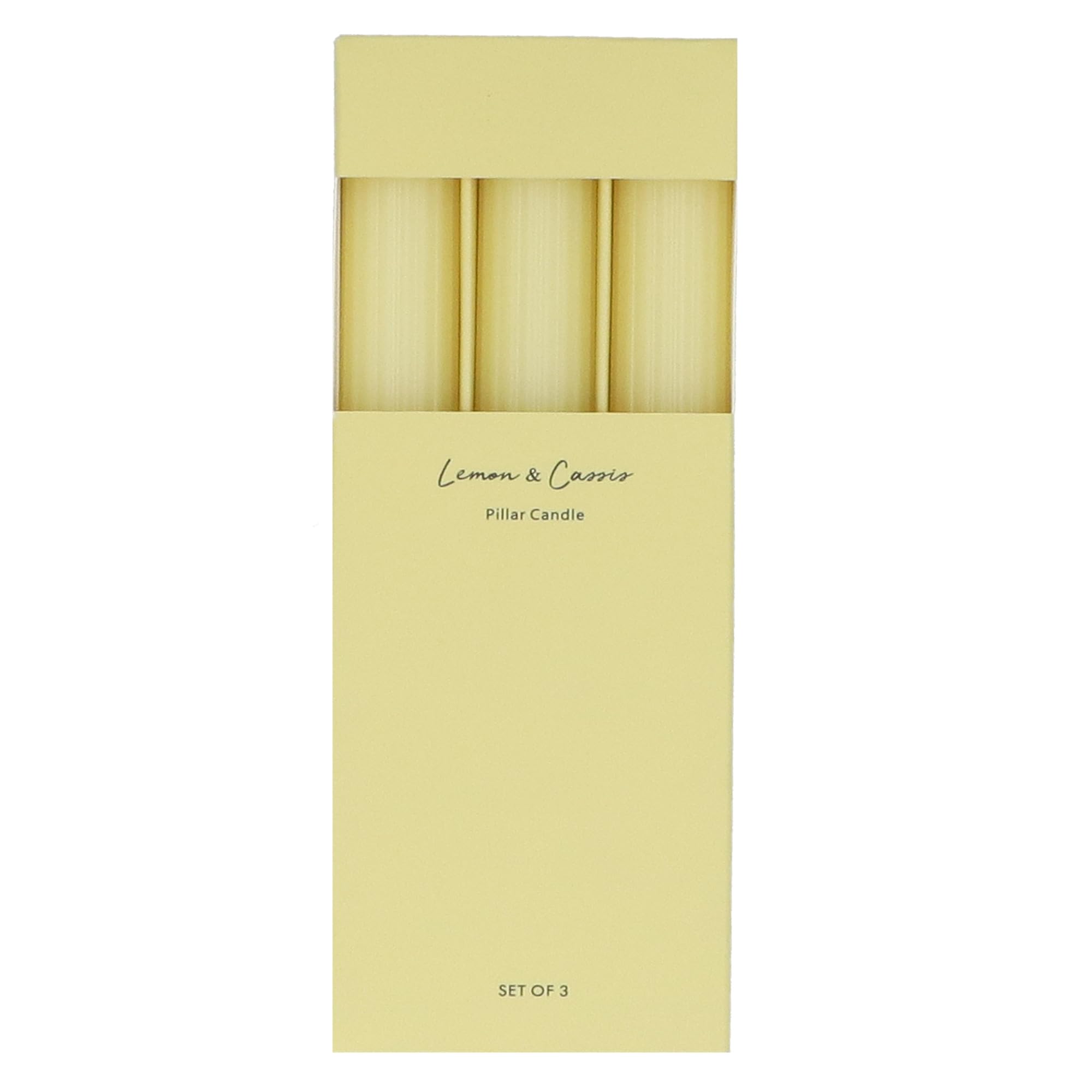 Gisela Graham Lemon and Cassis Scented Pillar Candles, Yellow, Ribbed, Set of 3