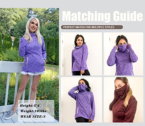 Soneven Women's Running Fleece Sweatshirts Cowl Neck Pullover Long sleeve Shirt with Thumb Holes and Neck Gaiter Face Mask4