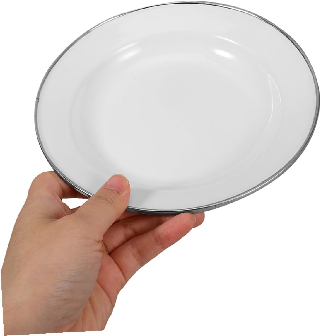 BESTOYARD 4pcs 22cm White Thickened Enamel Food Plates Vintage round Appetizer Dishes for Home and Outdoor Serving