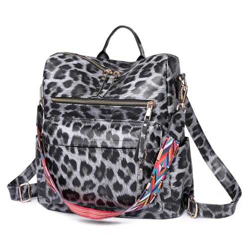 HGWSSY Women's Fashion Backpack Purse for Women Leather Multipurpose Design Ladies Shoulder Bag Travel bag Satchel Handbags（leopard print）