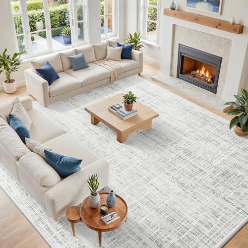 10x14 Area Rugs for Living Room Washable Rug: Anti-Skid Abstract Modern Living Room Rug Soft Thin Carpets Indoor Floor Non-Shedding Carpet for Bedroom Dining Farmhouse Nursery Home Office White Gray by Crority - Used condition - US$157.05