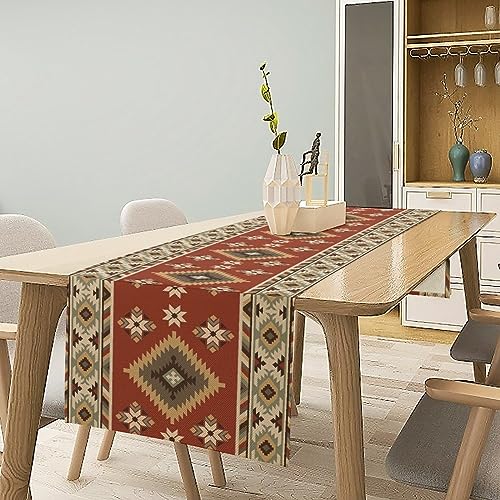 Image of Aztec Table Runner Vintage Tribal Boho Western Southwestern Native American Runner for Kitchen Table Dining Room Coffe 13x60 inch