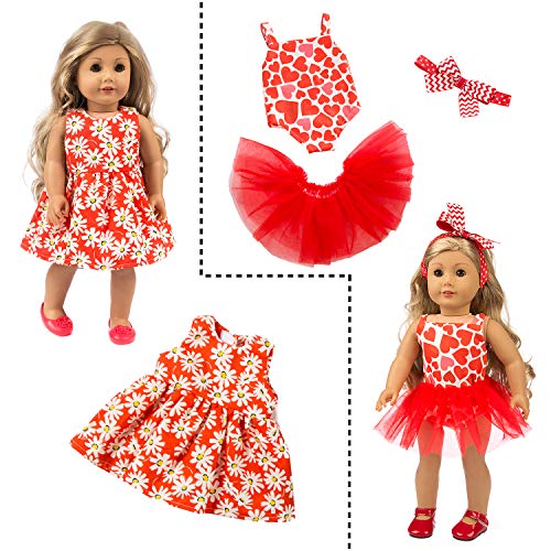 ZITA ELEMENT 22 Pcs Girl Doll Clothes Dress for American 18 Inch Doll Clothes and Accessories - Including 10 Complete Set of Clothing Outfits with Hair Bands, Hair Clips, Crown, Cap and Straw Hat