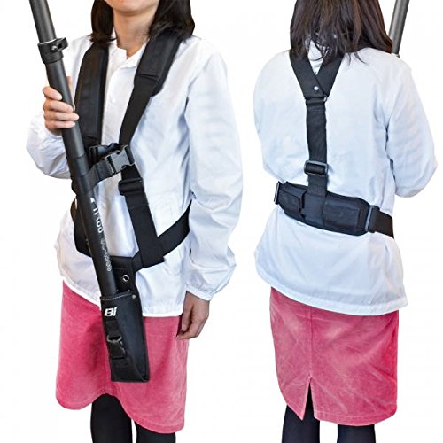Front view of a person wearing the Bi Rod Y-shaped Waist Support Belt with a long rod attached