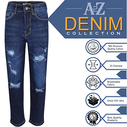 A2Z Kids Boys Relaxed Straight Fit Boot Cut Dark Blue Ripped Jeans Stretchy Comfort - Jeans JN64 Dark Blue._134