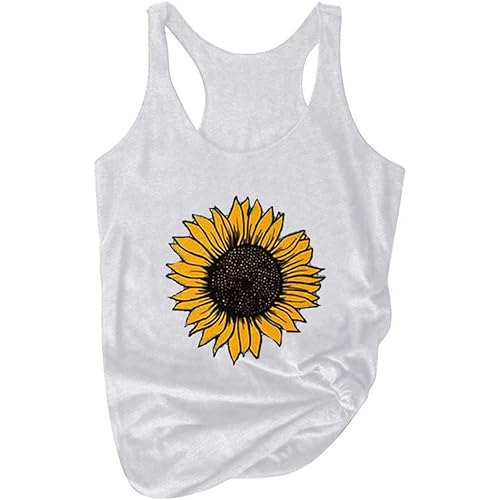 Eduavar Women Tank Tops, Womens Shirts Bee Print Sleeveless Racerback Summer Tunic Loose Fit Casual Workout Tanks Tee