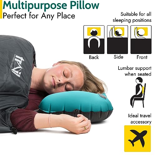 Trail Inflatable Camping Pillow Oversized Ultralight Travel Cushion Neck Lumbar Support with Strap and Bag (2 x Aqua Pillows) - Image 4
