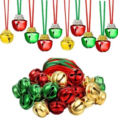 PINCHUAN 10PCS Christmas Bell Necklaces Bulk Christmas Bell Necklaces Bracelet Set Christmas Holiday Necklaces Jingle Bells Christmas Bell Bracelet Large Christmas Bell Christmas Jewelry-10pcs
