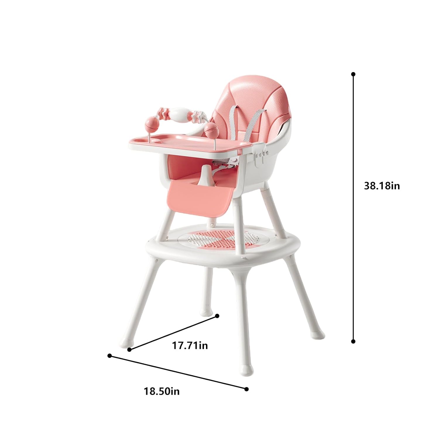Convertible 4-in-1 Baby High Chair with Block Table, Infant to Toddler Feeding Chair with Play Tray & Built-in Toys, Removable PU Cushion, Easy to Clean Dining & Activity Chair–Pink