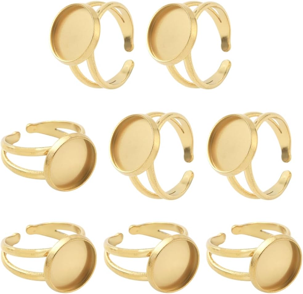 Beebeecraft 8Pcs 10/12/14/16mm Cabochon Ring Settings 304 Stainless Steel Ring Blanks Base for Jewelry Making DIY