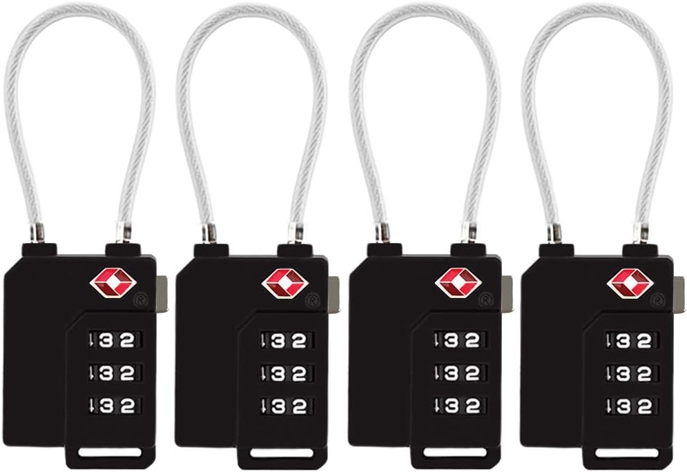 TSA Lock Security 3 Digit Combination Suitcase Luggage Bag Code Lock Padlock (Black-4-Pack)