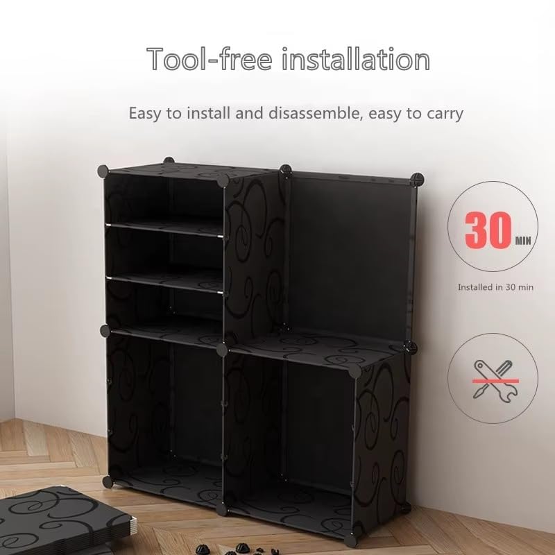 Image of EXVITO 6 Door Kids Plastic Wardrobe for Clothes, Foldable Plastic Almirah for Clothes, Collapsible Wardrobe for Storage, Baby Cupboard for Clothes, Storage Rack for Kids - Black